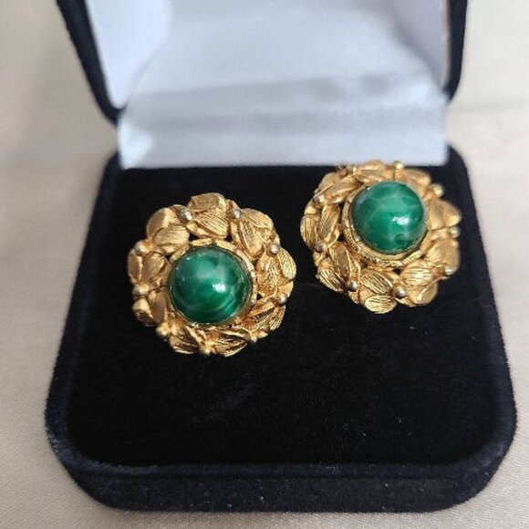 Vintage Malachite Clip On Earrings - Picture 1 of 4